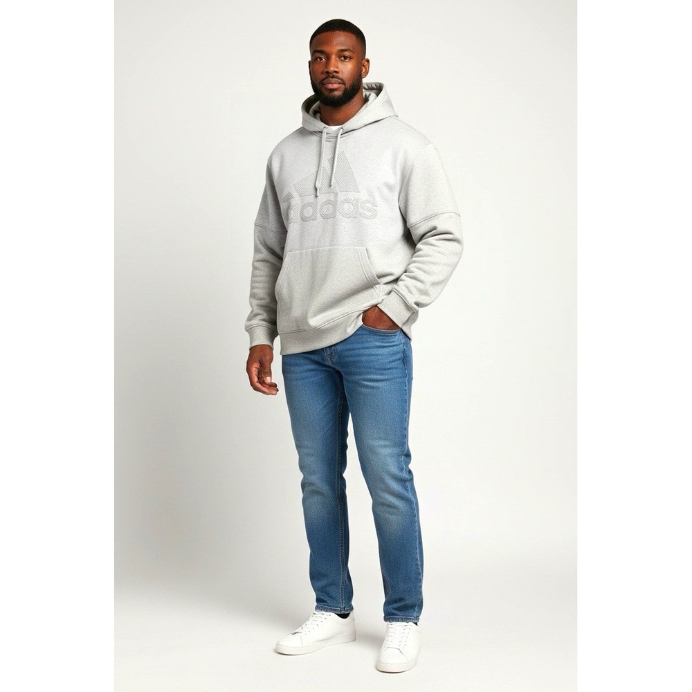 adidas Climawarm Mens 2XL Gray Pullover Fleece Hoodie Logo Pockets Drawstring
